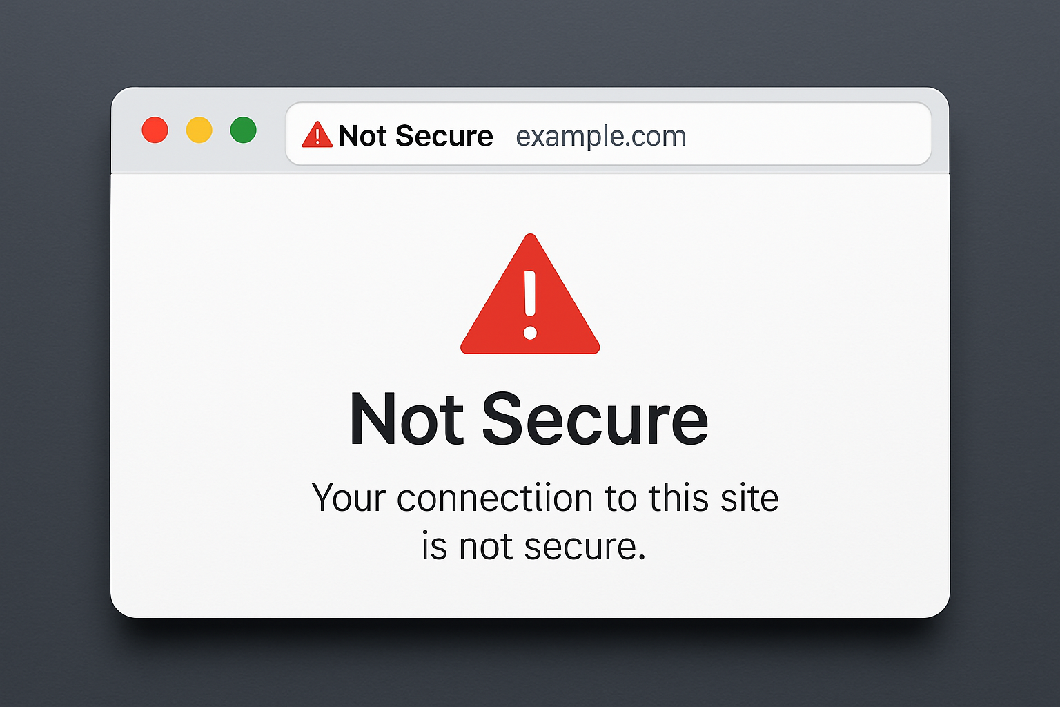 A warning box in a browser stating that a website is not secure